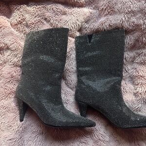 Chic Black Rhinestone Heeled Boots